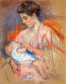 メアリー・カサット Painting - 赤ちゃんを授乳する母親ジャンヌ 母親の子供たち メアリー・カサット